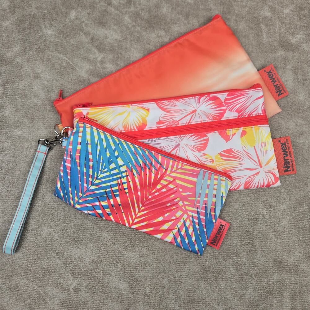 Norwex Limited Edition Travel Bag Trio 3 Pc Zippered Pouch Set (Tropical Prints)
